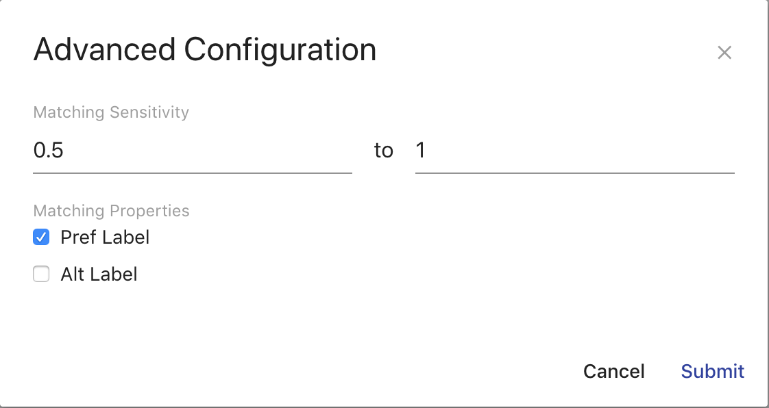 The vocabulary linking configuration modal
