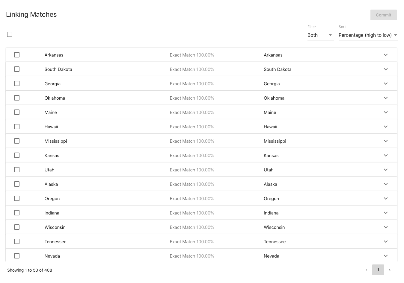 Example vocabulary linking results