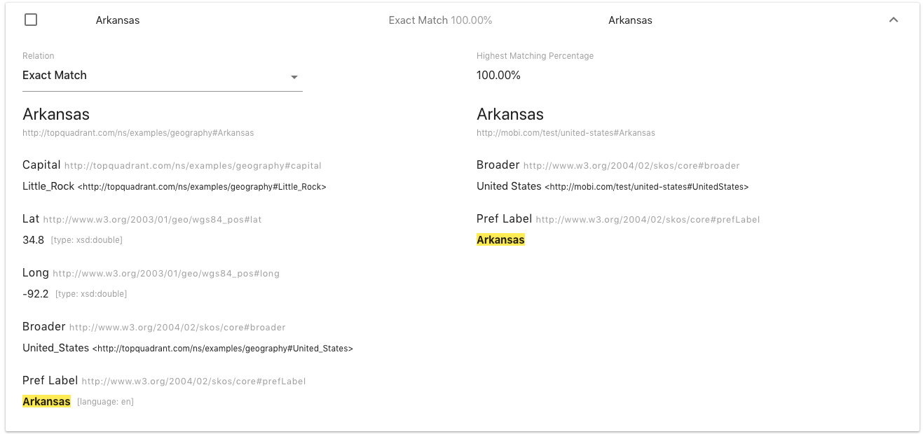 Example matched vocabulary terms