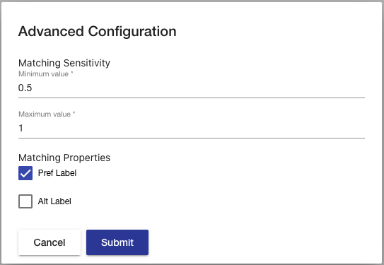 The vocabulary linking configuration modal