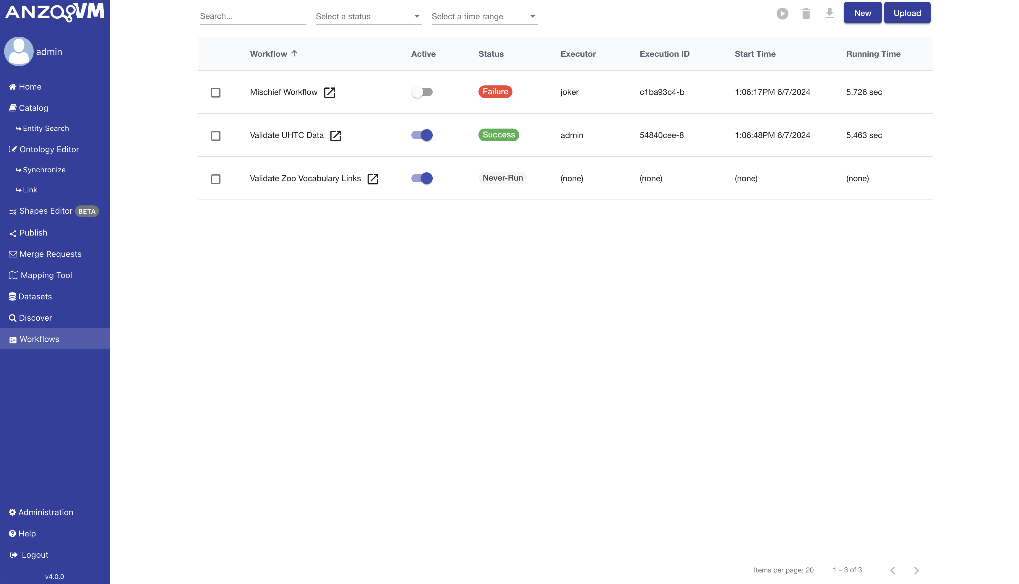 workflows initial view