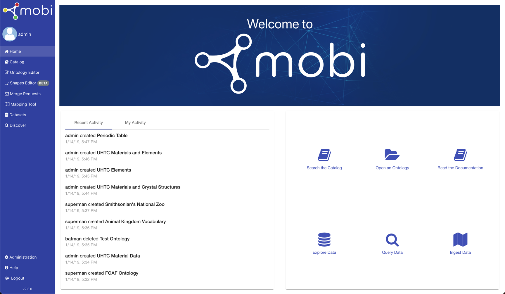 The home page of Mobi