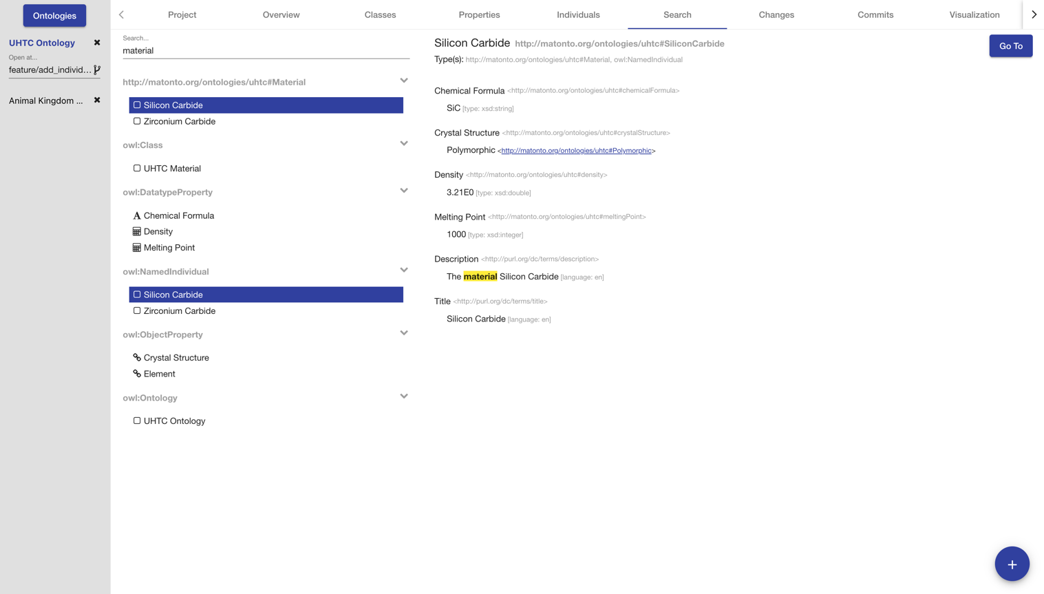 ontology editor tab search