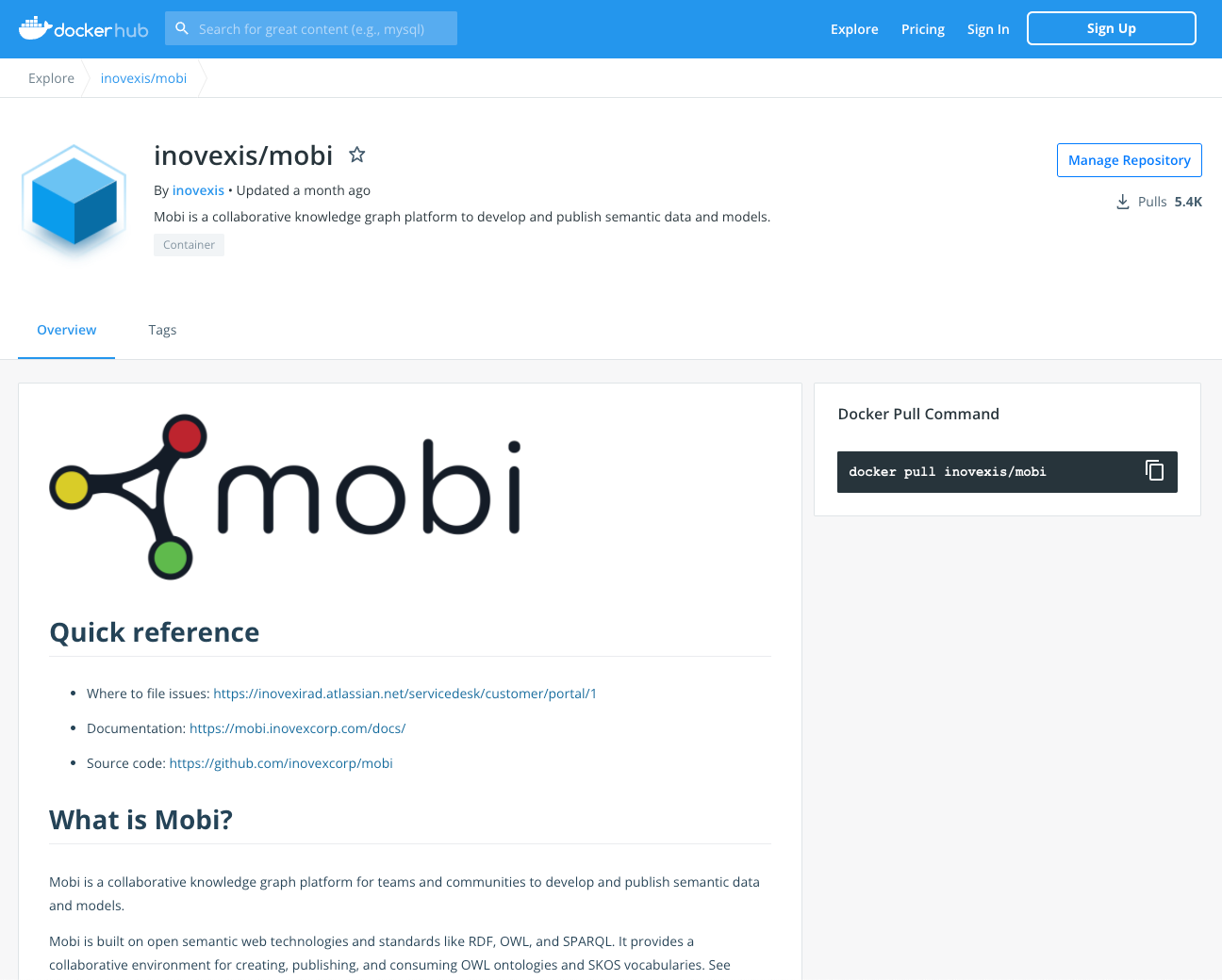 DockerHub Mobi Page