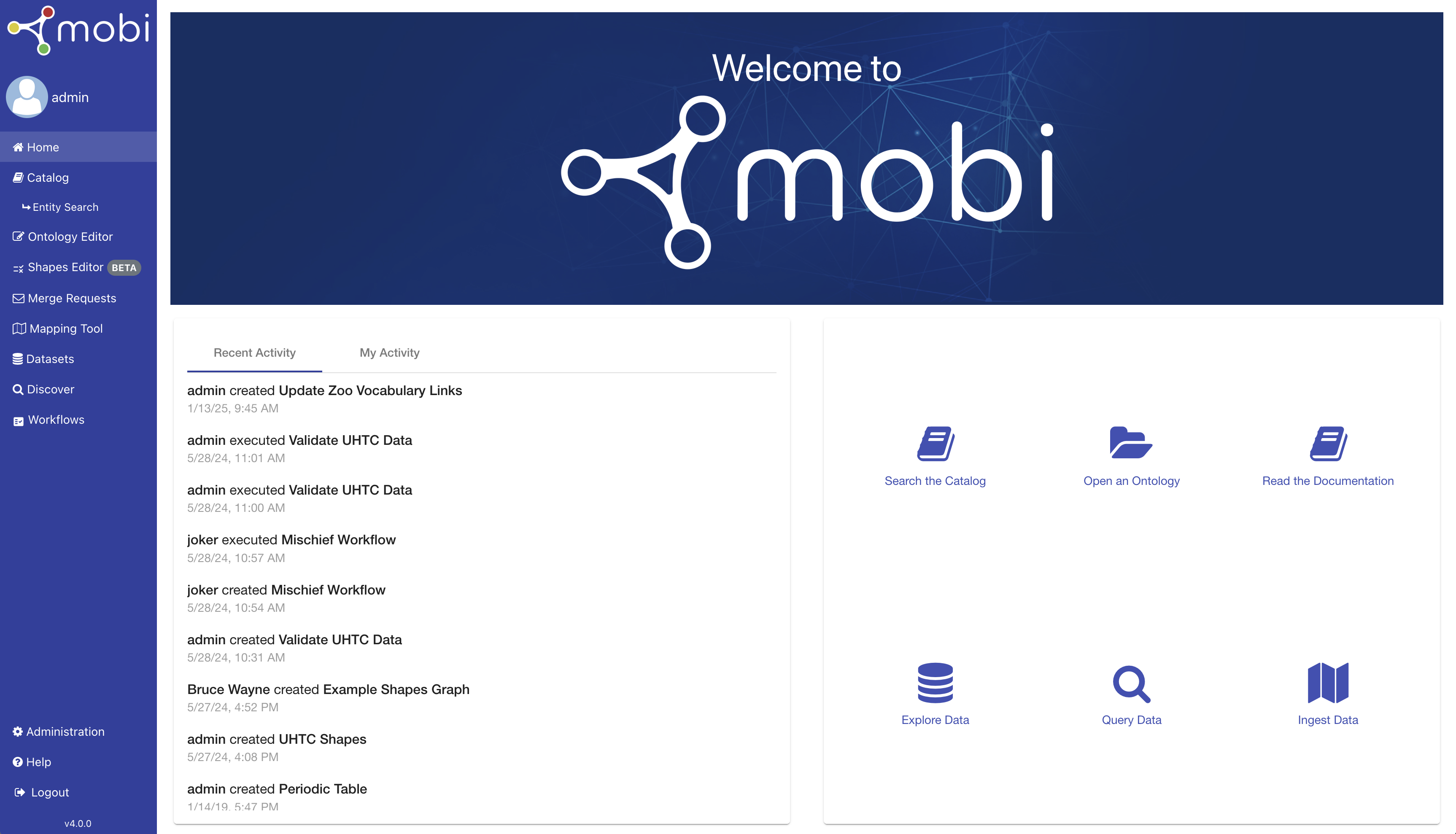 The home page of Mobi