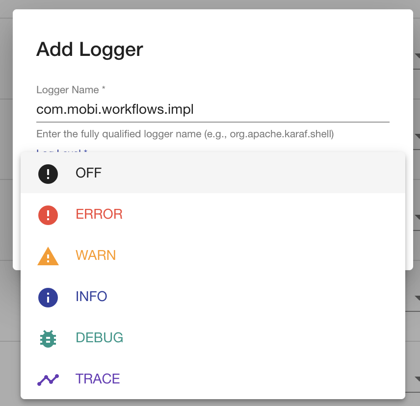 log level modal