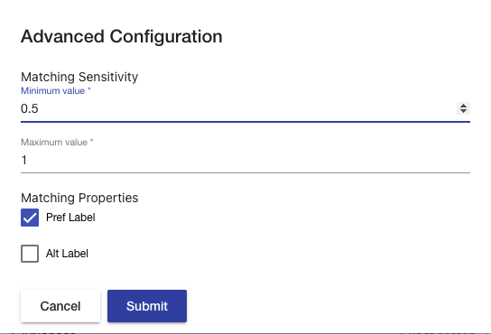 The vocabulary linking configuration modal